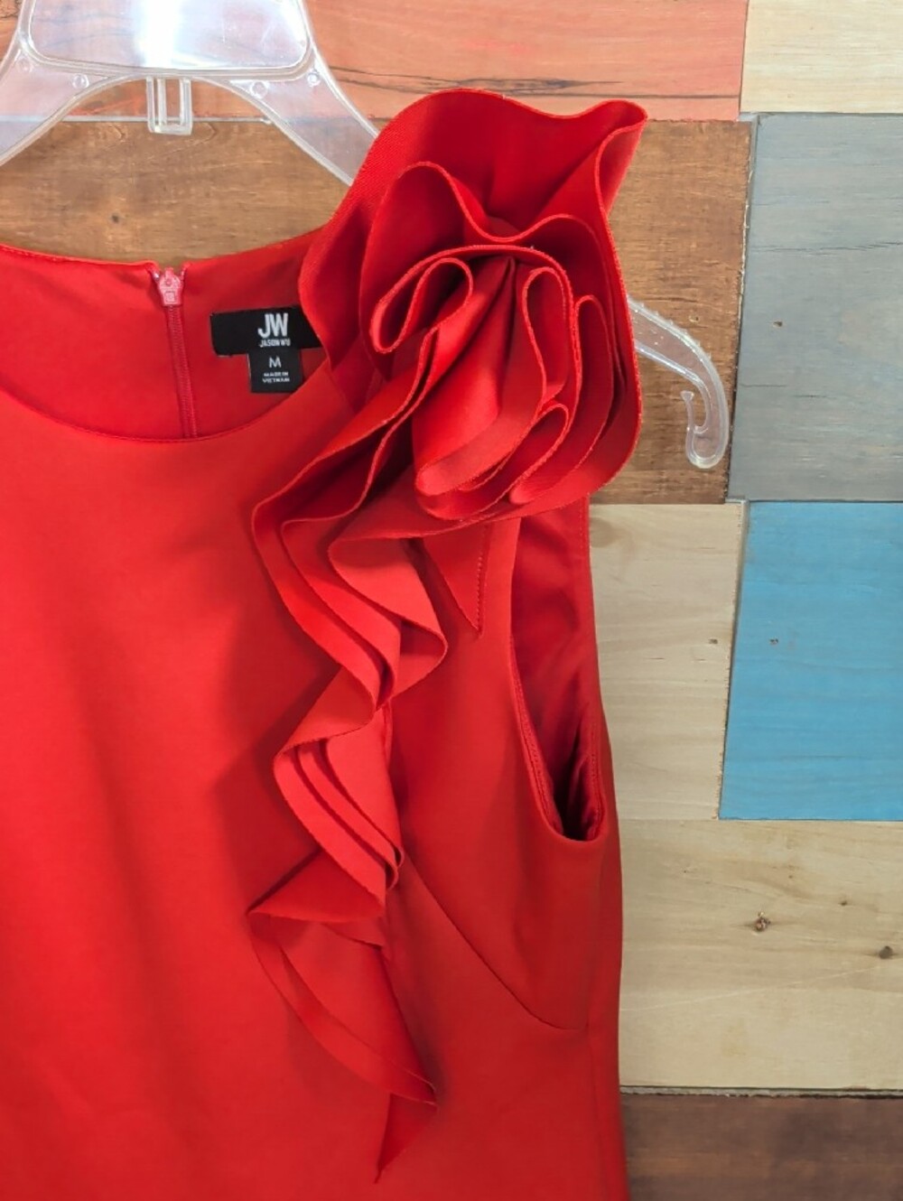 Jason Wu Bold Red One-Shoulder Ruffle Mini Dress - Picture 3 of 4